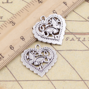 10pcs Charms Butterfly Heart 25x24mm Tibetan Silver Color Antique Double Side Pendants Diy Jewelry Accessories