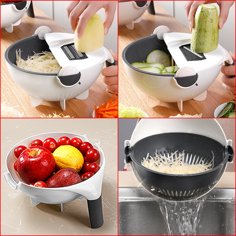 Multi Manual Slicer Rotate Vegetable Cutter With Drain vegetable washer Basket salad spinner Multi Kitchen Manual Veggie Slicer
