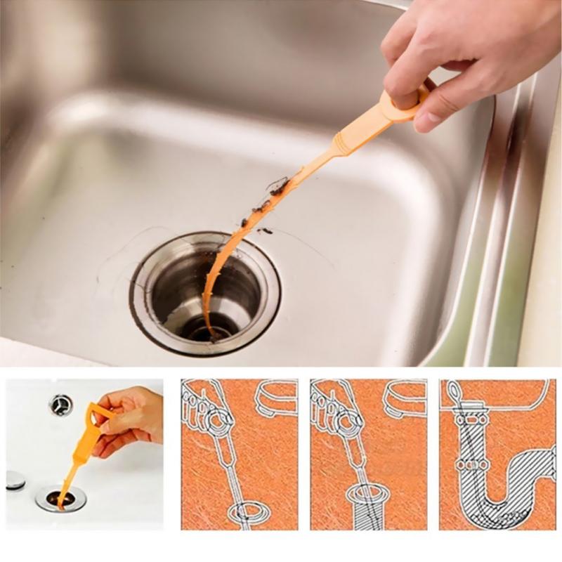 1PC Sink Pipe Drain Cleaner Pipeline Hair Cleaning Removal Kitchen Bathroom Cleaning Dredging Tools Long Line Plastic Hook