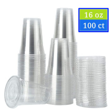 100 Sets 450ml (16 oz) Clear Plastic Cups with Lids Disposable Party Drinks,Clear Crystal