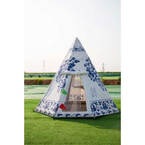 Inflatable Camping Tent with Blue-and-White Porcelain Design