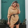 Simplee Autumn knitted turtleneck pullovers poncho sweater women Vintage khaki sweater manta Winter gary thick sweater jumper