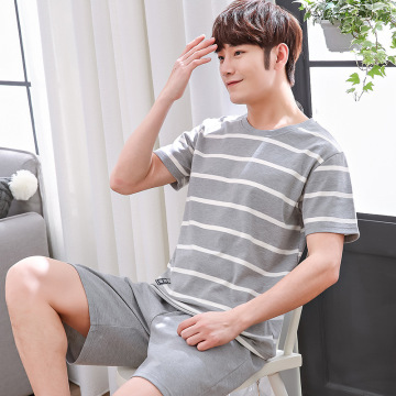 Men's Pajama Sets Summer Man Pajamas Set Simple Sleepwear Short Sleeve 100% Cotton Pajamas Men Short Top Pant Leisure Outwear