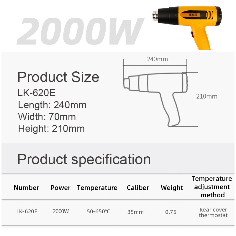 1 Set Industrial Heat Shrink Gun Plastic Welding Torch Hot Hair Dryer Car Foil Roasting 2000W FQ-2000S Digital Display