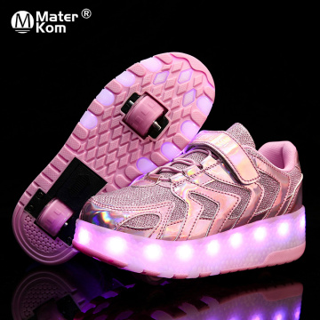 Size 28-40 Children Roller Sneakers with LED Lights Kids Girls Boys Luminous Shoes on Wheels USB Charged Glowing up Skate Shoes