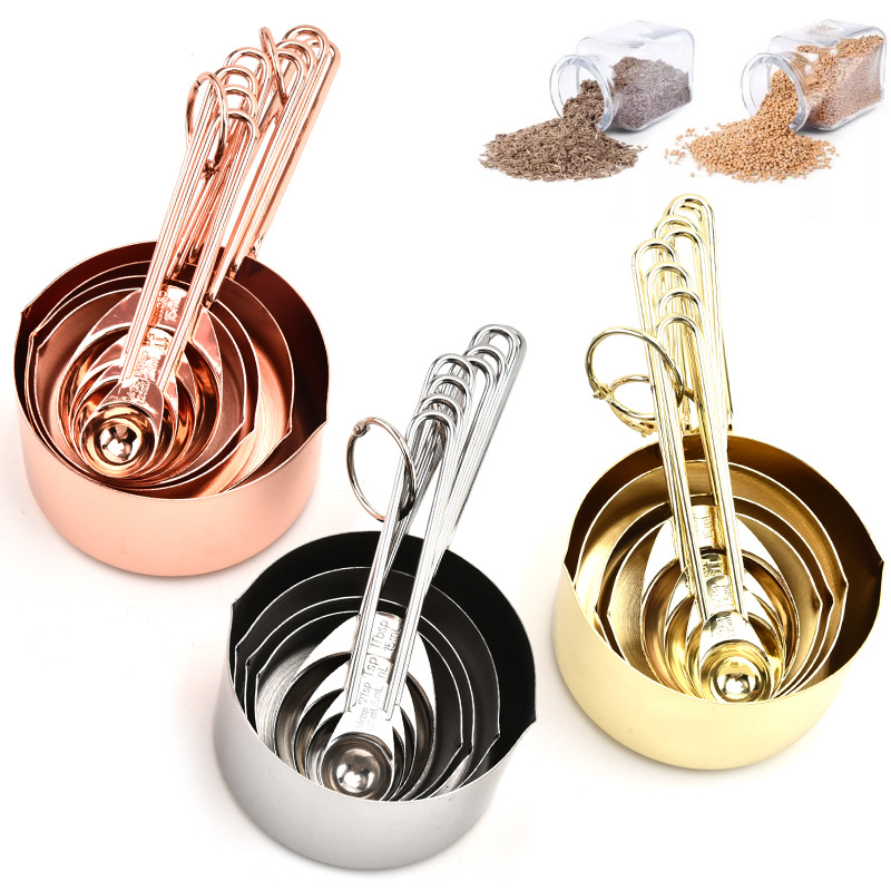 8PCS Stainless Steel Measuring Spoons Set Rose Gold Measuring Cups Kitchen Accessories Baking Tea Coffee Spoon Measuring Tools