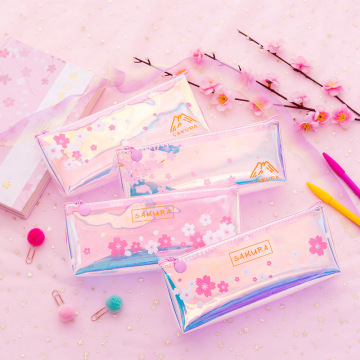 Laser Cherry Sakura Blossom Large Capacity Pencil Bag Stationery Storage Organizer Pencil Case School Supply