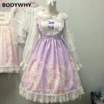 Women Girls Lace Dress Lolita Sleeveless Strappy Ruffles Kawaii Sweet Dresses Lolita Dress Lolita Shirt