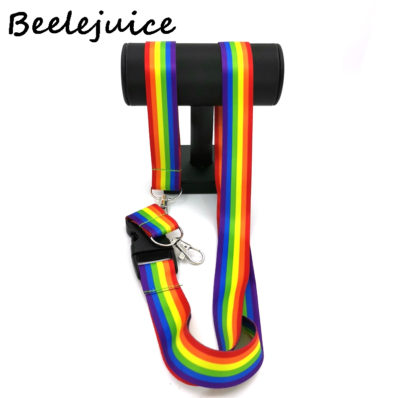 1set Homosexuality Rainbow color Wristlet Lanyards Neck Strap webbings ribbons Phone ID Card Holder For Keys DIY Hang Ropes