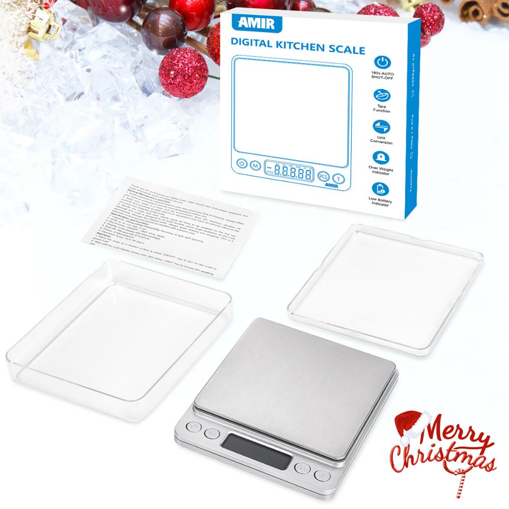 AMIR Digital Kitchen Scale Mini Pocket Stainless Steel Food Baking Scale 500g/0.01g LCD Display Electronic Kitchen Scales