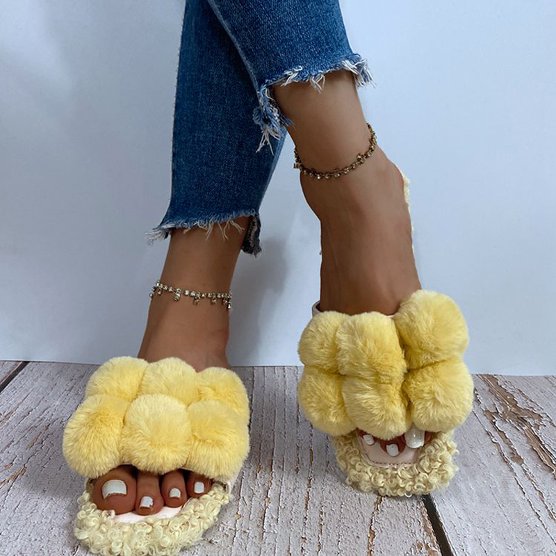 New Women Fur Slippers Winter Slides Fluffy Furry Sandals Woman Flip Flops Home Slippers Hot Ladies Plush Shoes