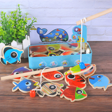 14 Fishes + 2 Fishing Rods Fishing Toy Magnetic Early Teaching Cognitive Toys for Children Outdoor Play Set