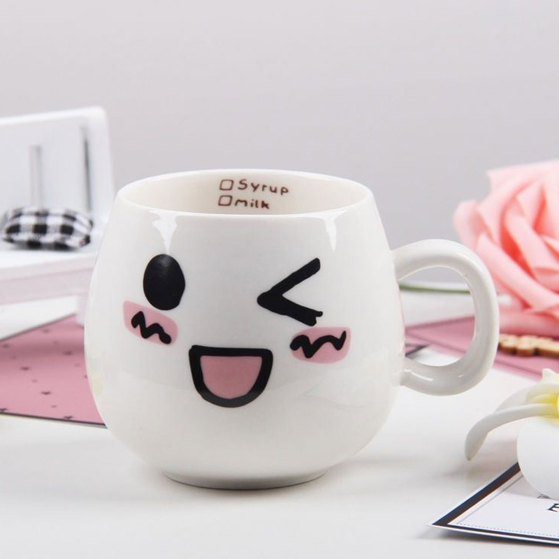 YEFINE 320ml Drinking Cup Cartoon Personalized Expression Coffee Mug Ceramic Cute Porcelain Tea Cup