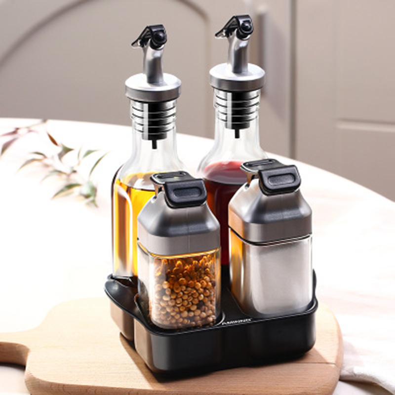 Kitchen Jars For Spices Rotating Glass Cruet Seasoning Jar Set BBQ Pepper Salt Shakers Paprika Bottle Kitchen Storage Rack Jar