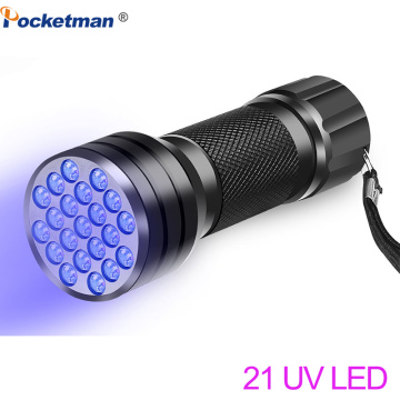 UV LED Flashlight 21LED 12LED UV Light 395-400nm Portable linterna torch Ultraviolet Black Light lamp