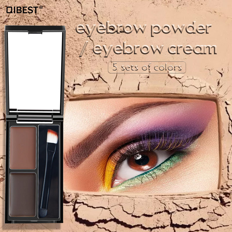 Qibest Eyebrow Powder Cream Palette Cosmetic Eye Brow Enhancer Professional Waterproof Makeup Eye Shadow with Brush Mirror Box