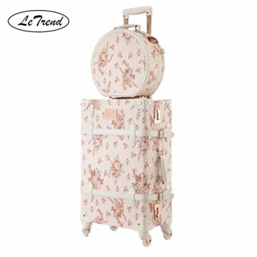 LeTrend Retro 26 inch Spinner Rolling Luggage Set Cute pink Travel Bag Trolley Women Suitcase Wheels Vintage Cabin Trunk