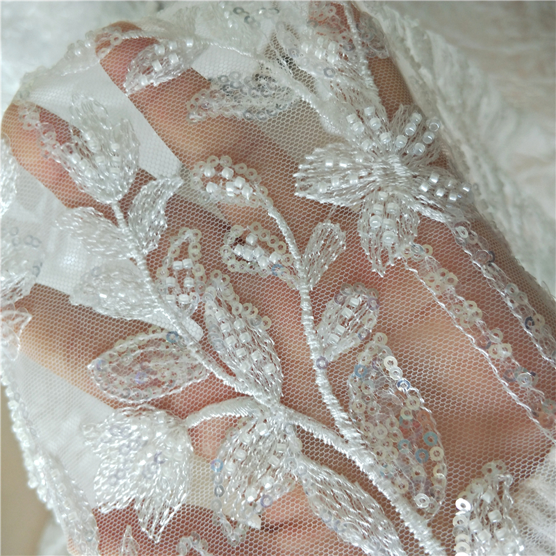 Luxury beading lace ivory for wedding dress making, designer lace 2020 new designs, embroidery fabric with beads & sequins top!
