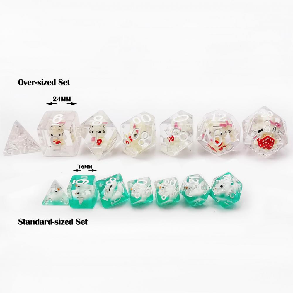 Bescon Oversized DND HelloKitty Dice Set,Giant 7pcs Cat Translucent Polyhedral D&D Dice Set, Big Sized Dungeons and Dragons Dice