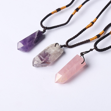 1PC Crystal Point Therapy Hexagonal Quartz Rod Pendant Healing Quartz Crystal Bullet-shaped Original Stone Pendant DIY Jewelry