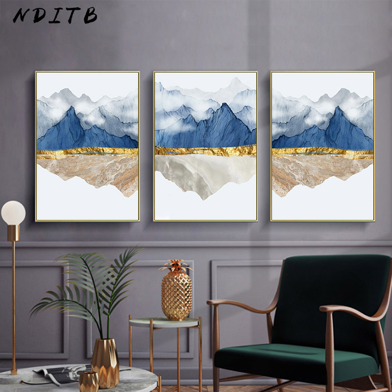 Modern Mountain Reflection Marble Abstract Wall Poster Landscape Canvas Print Painting Contemporary Art Home Decoration Picture