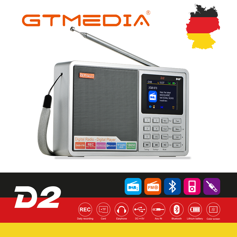 GTMEDIA D2 Portable Radio FM DAB+stereo/RDS Multi Band Radio Speaker with LCD Display Alarm Clock Support TF Card Radio Receiver