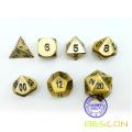 Bescon Brass Solid Metal Polyhedral D&D Dice Set of 7 Copper Metal RPG Role Playing Game Dice 7pcs Set