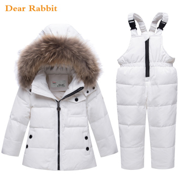 2020 children autumn winter thin down jacket parka real Fur boy baby overalls kids coat snowsuit snow clothes girls clothing Set