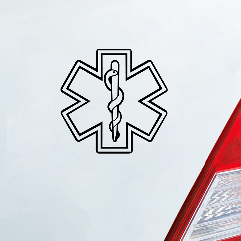 Star of Life Sign Vinyl Sticker Ambulance Car Window Decor , Star with Snake and Staff Medical Decal for Laptop Decoration