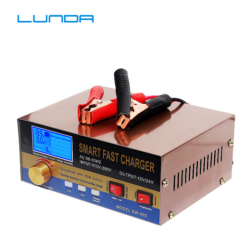 AGM Start-stop Car Battery Charger, 400W Intelligent Pulse Repair Lead acid Battery Charger 12V 24V Truck Motorcycle Charger