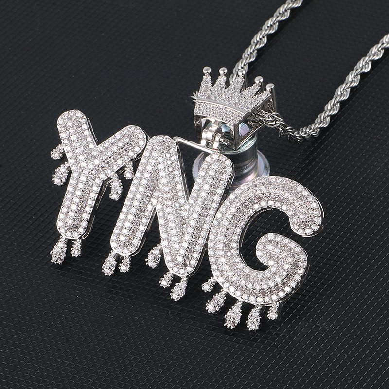 VIP CZP0308 Dripping Bubble Initial Letters Custom Name Pendant With Crown For Women Men's Hip Hop Jewelry Full Cubic Zircon
