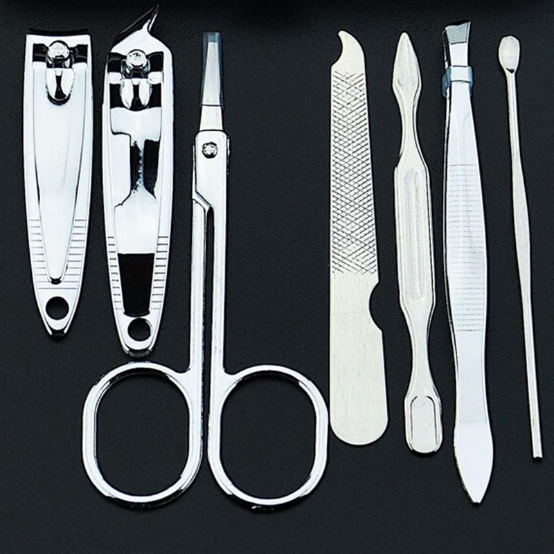 1Set=7Pcs Nail Clippers Travel Grooming Kits Case Care Pedicure Scissors Tweezer Knife Ear Pick Utility Manicure Set Tools