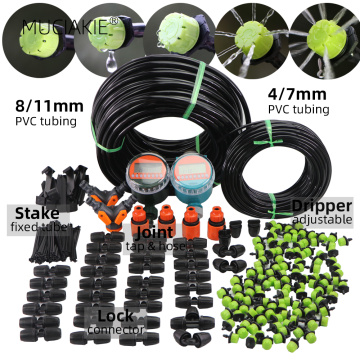 MUCIAKIE 8/11m Garden Watering Kits Adjustable Green Drippers Timer Optional Flowers Plants Irrigation Water System Connectors