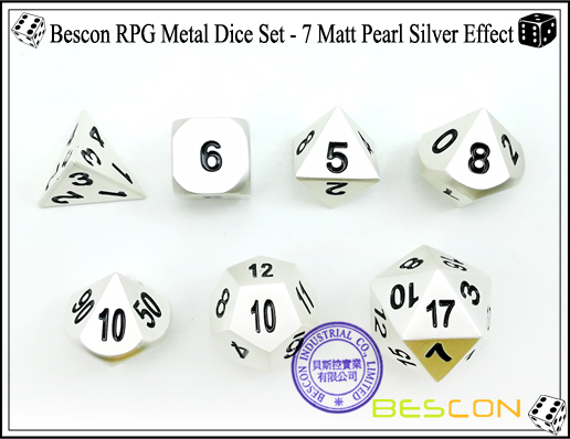 Bescon RPG Metal Dice Set - 7 Matt Pearl Silver Effect-3