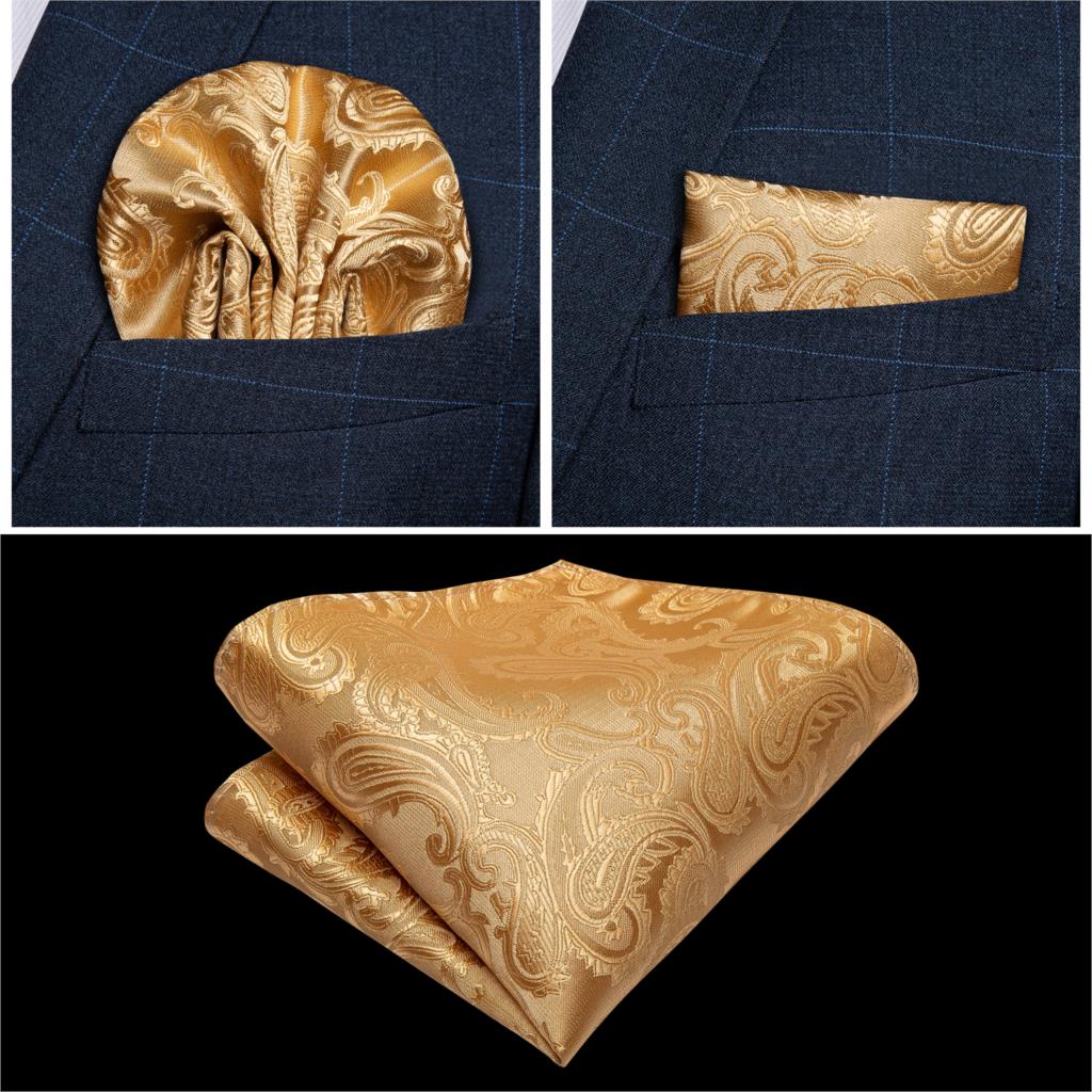 Men's Gold Paisley Fashion Wedding Men Silk Waistcoat Vest Bowties Hanky Cufflinks Cravat Set for Suit Tuxedo DiBanGu MJ-112