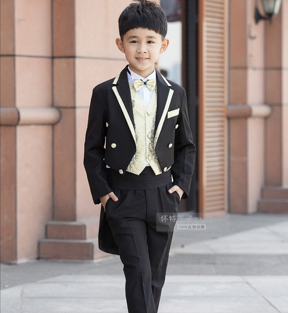 2018 high quality Children Black Tuxedo Set Costume Birthday Fashion Casual Formal Boy Wedding Suits Blazers 4PCS Set