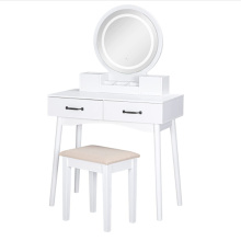Modern Solid Wood Dressing Table White With Stool