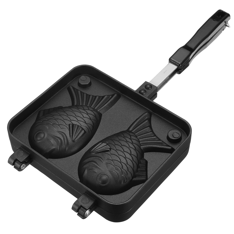 Home Japanese Non-Stick Taiyaki Fish-Shaped Bakeware Waffle Pan Maker 2 Molds Cake Baking Tools