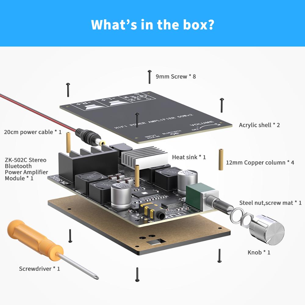 Fosi Audio Bluetooth 5.0 Amplifier Board 2.0 Channel Mini Stereo Audio Wireless High Power Digital 3.5mm AUX Amp Module 50W x2