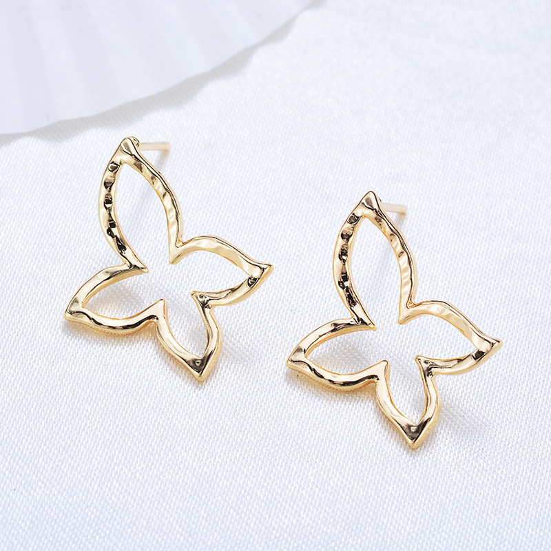 6PCS Butterfly 16*15MM 24K Gold Color Brass Butterfly Stud Earrings Pins High Quality Diy Jewelry Findings Accessories