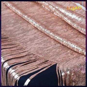 Rose Gold sequins fabric with tassel Embroidered Mesh Lace Fabric For Dresses Clothing Making/Sequin curtain/Backdrop Decoration