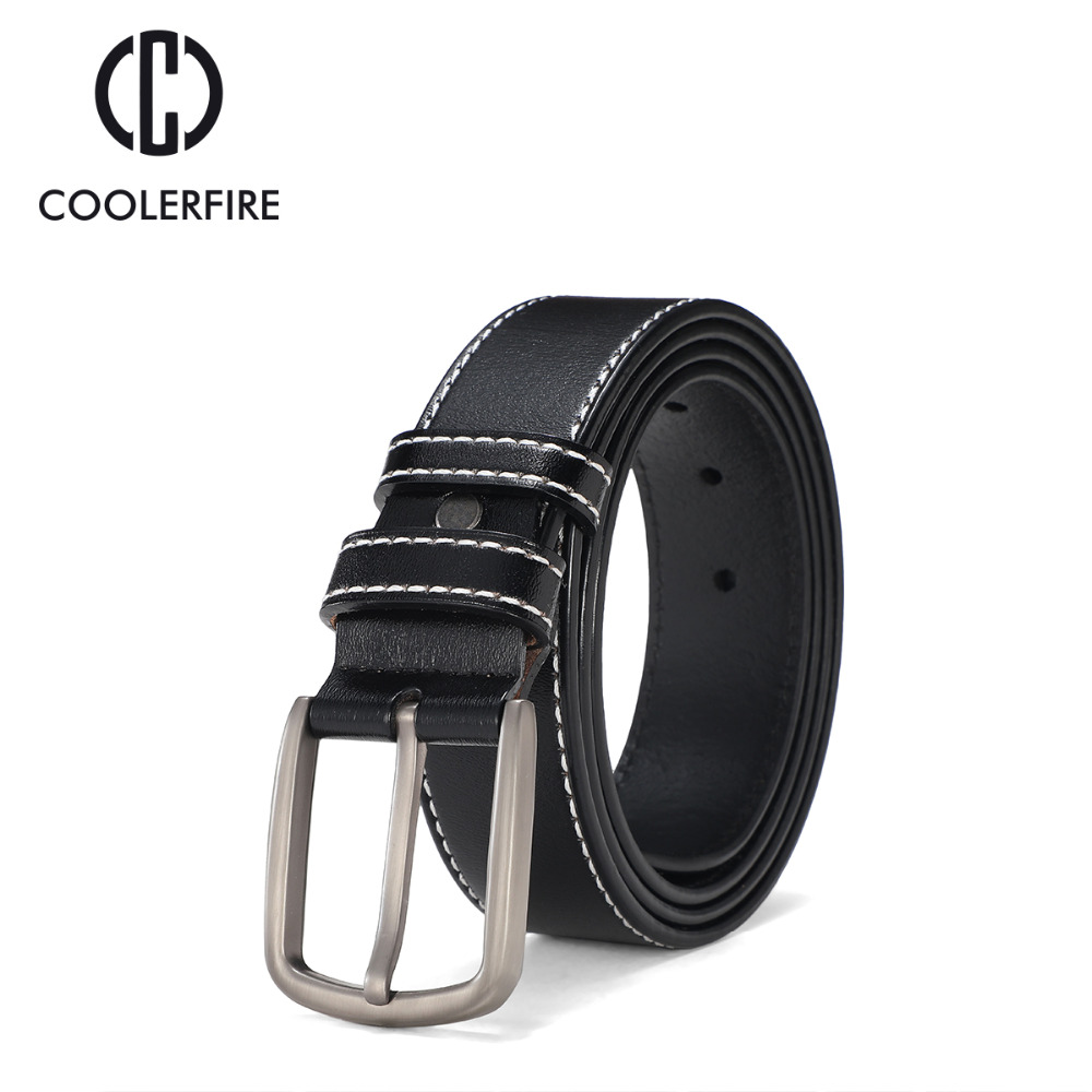 COOLERFIRE Men Belts New Fashion Black&Blue&Orange brown Business Style Waist Casual Design Men genuine Leather Belt HQ081