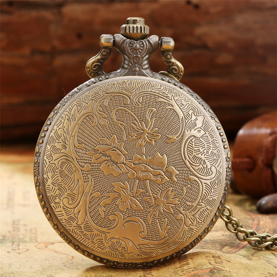 Antique Bronze Night Owl Necklace Quartz Pocket Watch Chain Men chiristmas gift P02