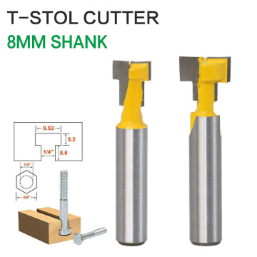 2pcs/set 8mm Shank T-Slot Keyhole Cutter Wood Router Bit Carbide Cutter For Wood Hex Bolt T-Track Slotting Milling Cutters