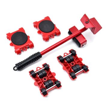 5PCS Transport Lifter Heavy Stuffs Moving Furniture Mover Tool 4 Wheeled Roller with Wheel Bar Set Professional Device