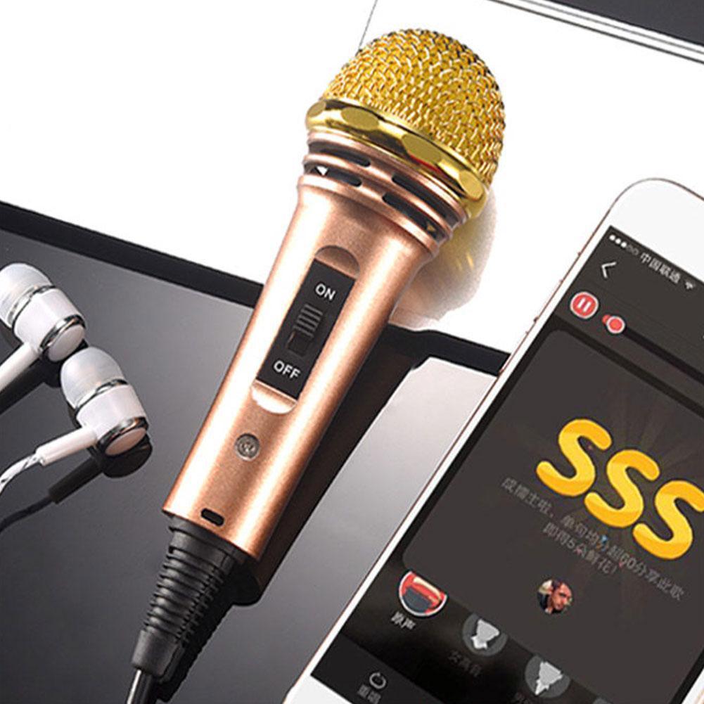1Pcs Golden Color Wire Condenser Karaoke Microphone Phone Player Mobile Music MIC Record Speaker D2B3