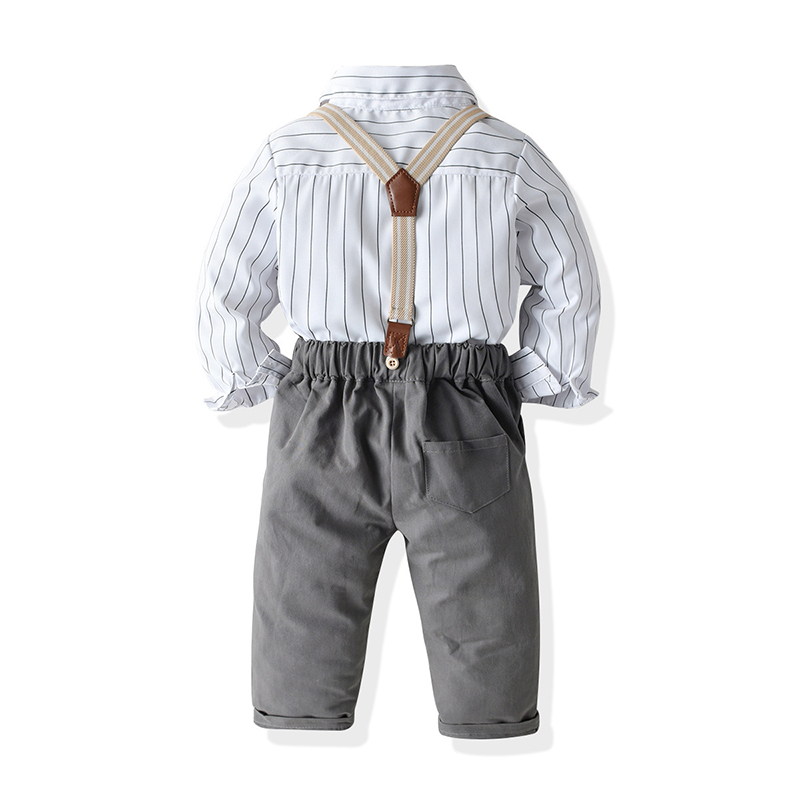 LZH 2020 Autumn Children Clothing Banquet Dress Bow Tie Stripe Shirts Pants Birthday Party Suit Clothing Baby Boys Clothes Set