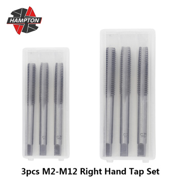 Hampton 3pcs HSS Hand Tap Set Right Hand Metric Thread Tap M2 M2.5 M3 M3.5 M4 M5 M6 M8 M10 M12 Screw Tap Drill Straight Plug Tap
