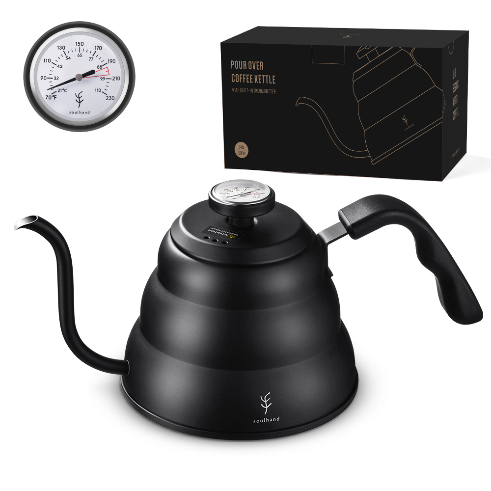 Coffee Kettle 1.2L 1L Stainless Steel Pour Over Coffee Pot Kettle Drip Kettle with Thermometer Insulated Handle For Home Offic