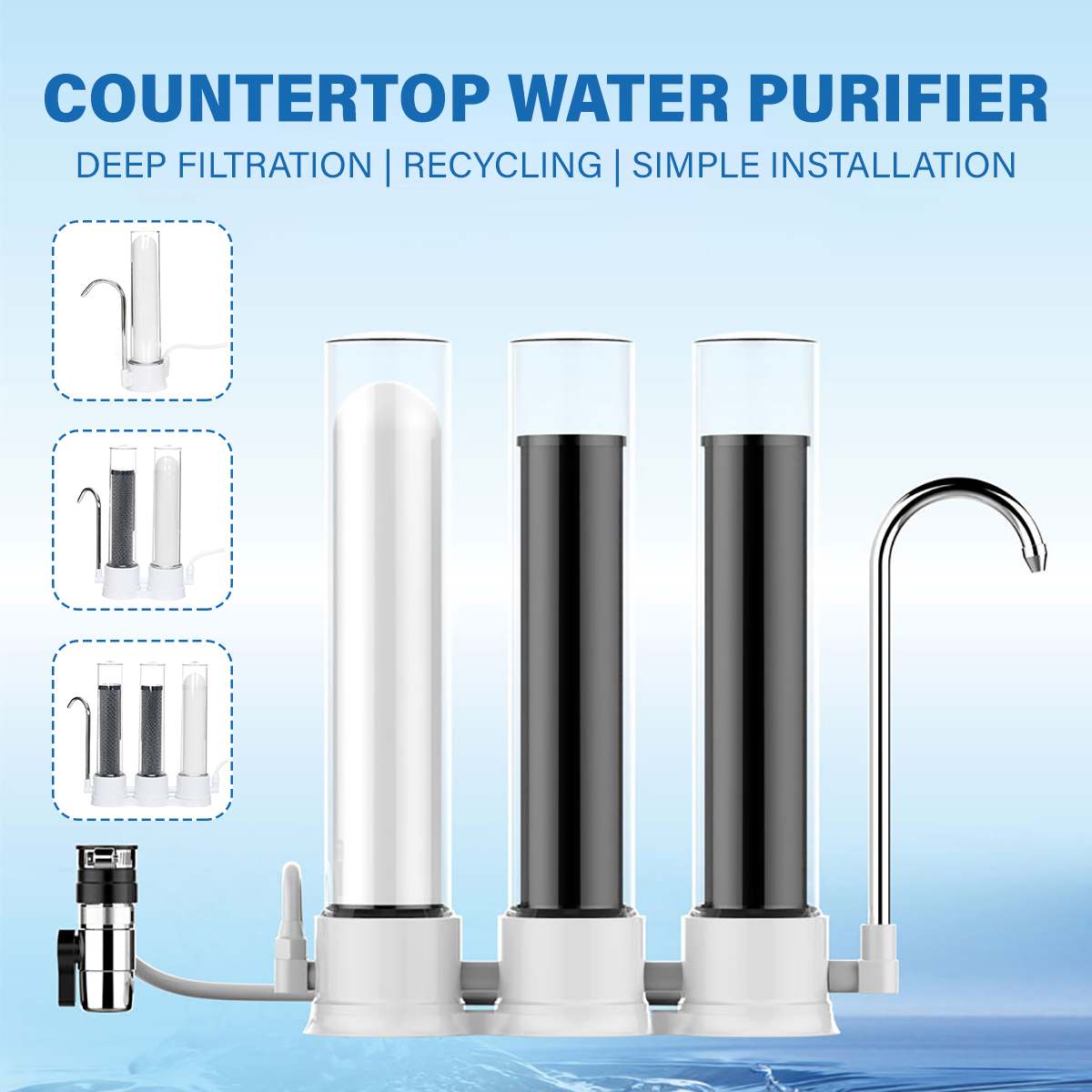 Home Countertop Water Filter 1/2/3 Stage Filtration Kitchen Tap Water Purifier Ceramic Filter Percolator Water Treatment Machine